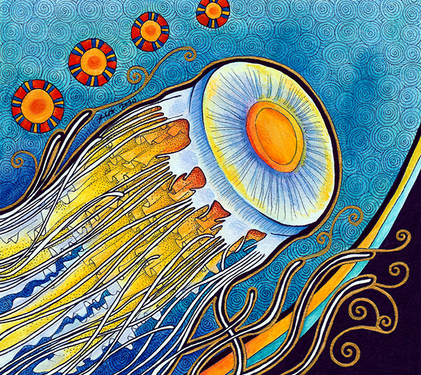 An illustration of the egg yolk jellyfish by Ravenari