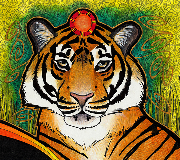 illustration of a forward facing bengal tiger by Ravenari
